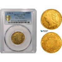 AB397, France, Louis XVI, Louis D'or 1786-A, Paris, Gold, PCGS AU58