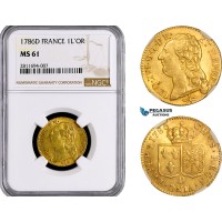 AB398, France, Louis XVI, Louis D'or 1786-D, Lyon, Gold, NGC MS61