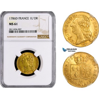 AB398, France, Louis XVI, Louis Dor 1786-D, Lyon, Gold, NGC MS61