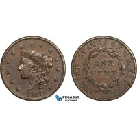 AB408-R, United States, Coronet Head Cent 1837, Philadelphia, VF-XF (Edge nicks?)