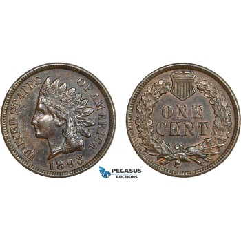 AB409-R, United States, Indian Head Cent 1893, Philadelphia, Brown AU