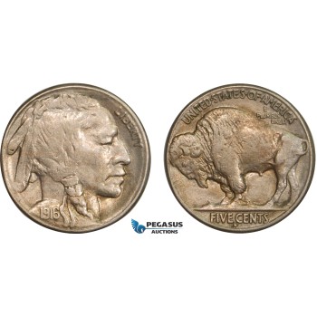 AB413-R, United States, Buffalo Nickel (5C) 1916-S, San Francisco, XF-AU