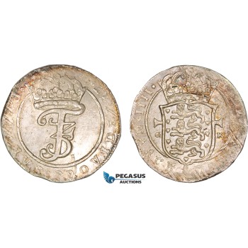 AB418, Denmark, Frederik III, Krone (4 Mark) 1669 GK, Silver (21.12g) Hede 113A, Toned EF