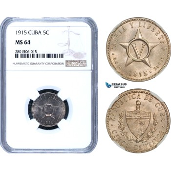 AB446, Cuba, 5 Centavos 1915, NGC MS64 AB446, Cuba, 5 Centavos 1915, NGC MS64