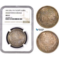 AB449, Egypt (Occupation Coinage) 10 Piastres AH1335 (1916) Silver, NGC MS61