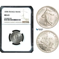 AB465, France, Third Republic, 1 Franc 1898, Paris, Silver, NGC MS63
