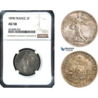 AB466, France, Third Republic, 2 Francs 1898, Paris, Silver, NGC AU58