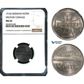 AB473, Germany (Military coinage) East Prussia, 1 Kopek 1916-J, Hamburg, NGC MS65, Pop 1/0