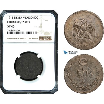 AB493, Mexico, Revolutionary, Guerrero/Taxco, 50 Centavos 1915, Silver, NGC XF40