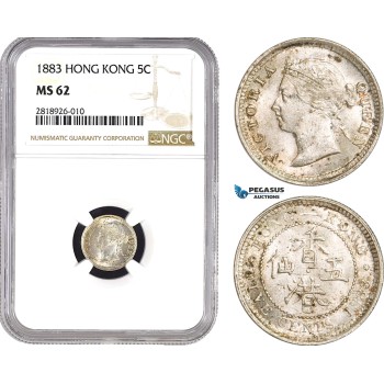 AB538, Hong Kong, Victoria, 5 Cents 1883, London, Silver, NGC MS62