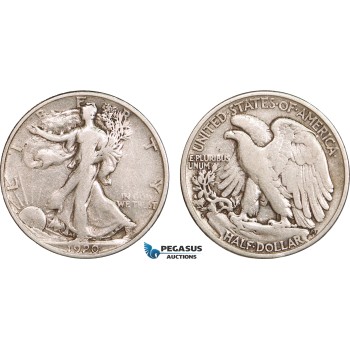 AB576, United States, Walking Liberty Half Dollar (50C) 1920-S, San Francisco, Silver, F-VF
