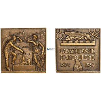 AB581, France, (58x58mm, 117g) 1934 Bronze Plaque Medal, Apiculture, Bee Hive, Mercury & Ceres