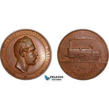 AB585, Sweden, Karl XV, Bronze Medal 1862 (Ø47.5mm, 52.9g) by Ahlborn, Western Railroad, Train