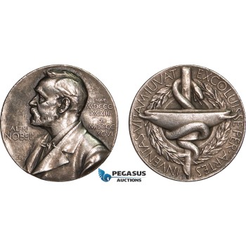 AB592, Sweden, Silver Medal ND (Ø27, 11.9g) Alfred Nobel, Swedish Medical Society, Edge filling!