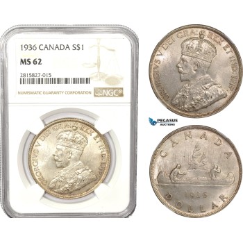 AB611, Canada, George V, Dollar 1936, Silver, NGC MS62