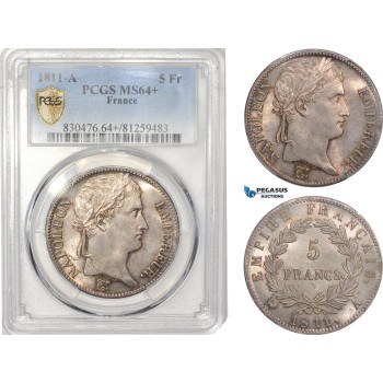 AB614, France, Napoleon, 5 Francs 1811-A, Paris, Silver, PCGS MS64+, Pop 1/1, Rare Grade!