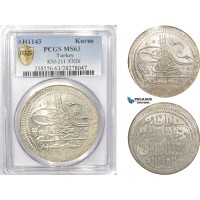 AB629, Ottoman Empire, Turkey, Mahmud I, Kurus AH1143, Kostantiniye (Istanbul) PCGS MS63, Rare Grade! AB629, Ottoman Empire, Turkey, Mahmud I, Kurus AH1143, Kostantiniye (Istanbul) PCGS MS63, Rare Grade!