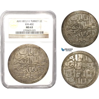 AB636, Ottoman Empire, Turkey, Abdülhamid I, 2 Zolota AH1187/11, Islambul (Istanbul) NGC MS63