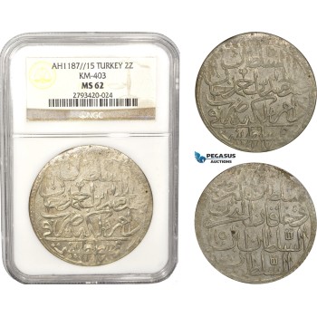 AB638, Ottoman Empire, Turkey, Abdülhamid I, 2 Zolota AH1187/15, Islambul (Istanbul) NGC MS62