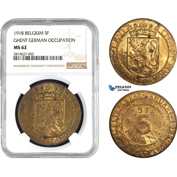 AB651, Belgium, Ghent (German Occupation) 5 Francs 1918, NGC MS62