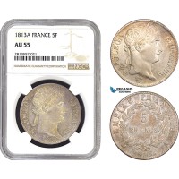 AB677-R, France, Napoleon, 5 Francs 1813-A, Paris, Silver, NGC AU55