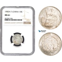 AB685-R, French Indo-China, 10 Centimes 1900-A, Paris, Silver, NGC MS61