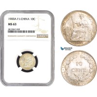 AB686-R, French Indo-China, 10 Centimes 1900-A, Paris, Silver, NGC MS63