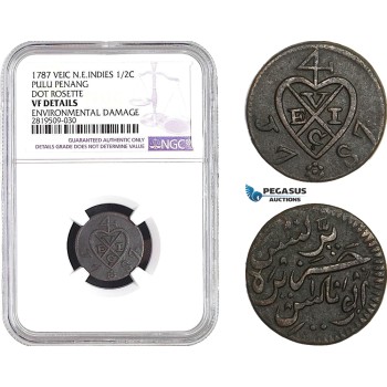 AB715, Netherlands East Indies (VEIC) Pulu Penang, 1/2 Cent 1787, Dor Rosette, NGC VF Details