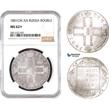 AB744, Russia, Paul I, Rouble 1801 СМ-АИ, St. Petersburg, Silver,  NGC MS62+