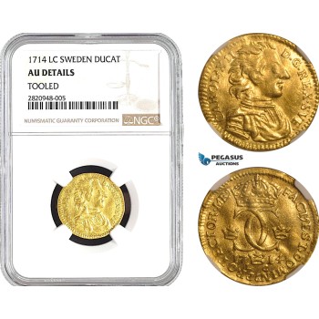AB759, Sweden, Karl XII, Ducat (Dukat) 1714 LC, Stockholm, Gold, NGC AU Details