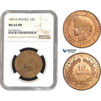AB780, France, Third Republic, 10 Centimes 1897-A, Paris, NGC MS64RB