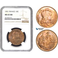 AB781, France, Third Republic, 10 Centimes 1901, Paris, NGC MS65RB, Pop 1/0