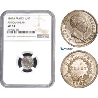 AB784, France, Napoleon, 1/4 Franc 1807-A, Paris, Silver "African Head" NGC MS63