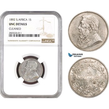 AB820, South Africa (ZAR) 1 Shilling 1892, Berlin, Silver, NGC UNC Details