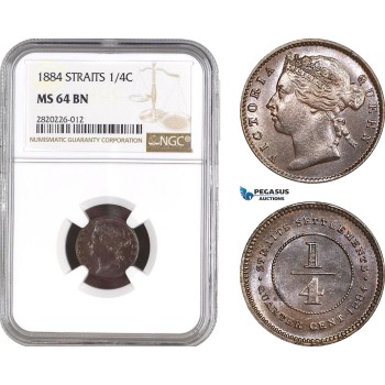 AB822, Straits Settlements, Victoria, 1/4 Cent 1884, NGC MS64BN