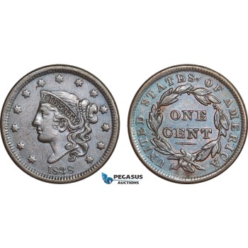 AB840, United States, Coronet Head Cent 1838, Philadelphia, XF-AU Det. (Cleaned)