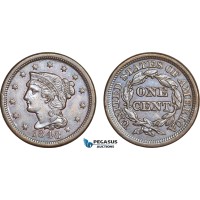 AB841, United States, Braided Hair Cent 1848, Philadelphia, Lustrous AU