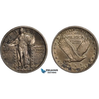 AB844-R, United States, Standing Liberty Quarter (25C) 1920, Philadelphia, Silver, Toned XF