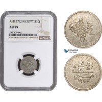 AB867, Ottoman Empire, Egypt, Abdulaziz, 1 Qirsh AH1277/4, Misr, Silver, NGC AU55