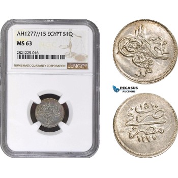 AB868, Ottoman Empire, Egypt, Abdulaziz, 1 Qirsh AH1277/15, Misr, Silver, NGC MS63
