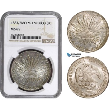 AB889, Mexico, 8 Reales 1883/2 Mo MH, Mexico City, Silver, NGC MS65, Pop 1/0