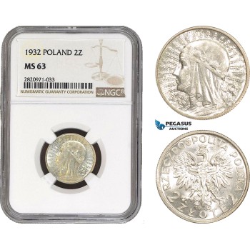 AB899, Poland, 2 Zlote 1932, Silver, NGC MS63