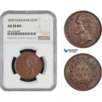 AB913, Sarawak, C. Brooke Rajah, 1 Cent 1870, NGC AU58BN