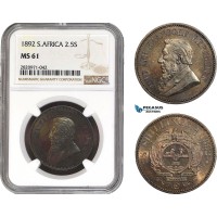 AB914, South Africa (ZAR) 2 1/2 Shillings 1892, Berlin, Silver, NGC MS61