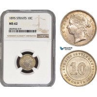 AB919, Straits Settlements, Victoria, 10 Cents 1895, Silver, NGC MS62