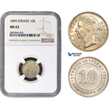 AB920, Straits Settlements, Victoria, 10 Cents 1899, Silver, NGC MS62