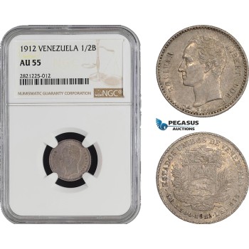 AB928-R, Venezuela, 1/2 Bolivar 1912, Paris, Silver, NGC AU55