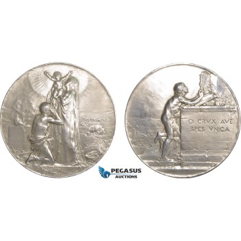 AB933, France, Silvered Bronze Art Nouveau Medal (c. 1900) (Ø73mm, 144g) by Dupre, Redemption