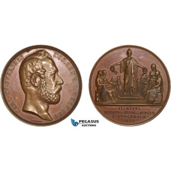 AB948, Sweden, Bronze Medal 1866 (Ø58mm, 83.5g) by Ericsson, Stockholm Industry Exhibition, Train