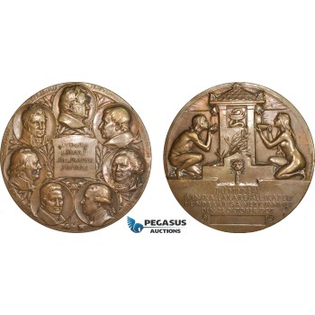 AB950, Sweden, Bronze Art Nouveau Medal 1908 (Ø70mm, 148g) by Lindberg, Swedish Medical Association Centenary